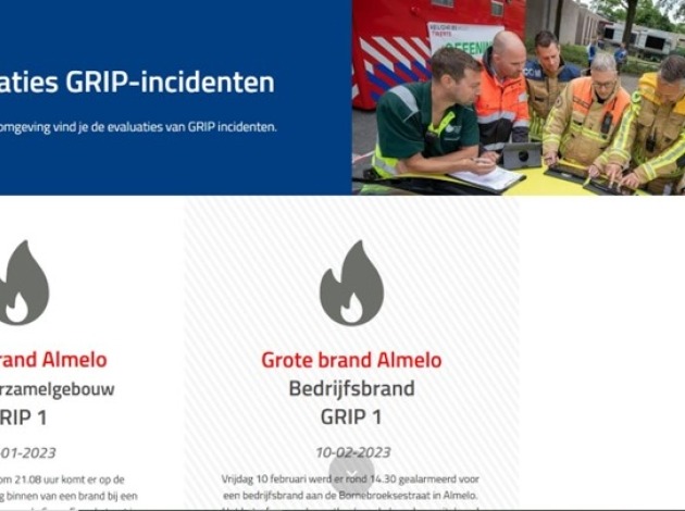 Overzicht van website waarin opties worden gegeven om evaluaties van GRIP-incidenten te bekijken